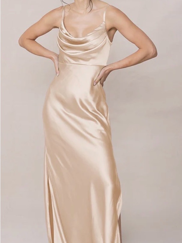 Revelry Skye Satin Dress In Gold Champagne